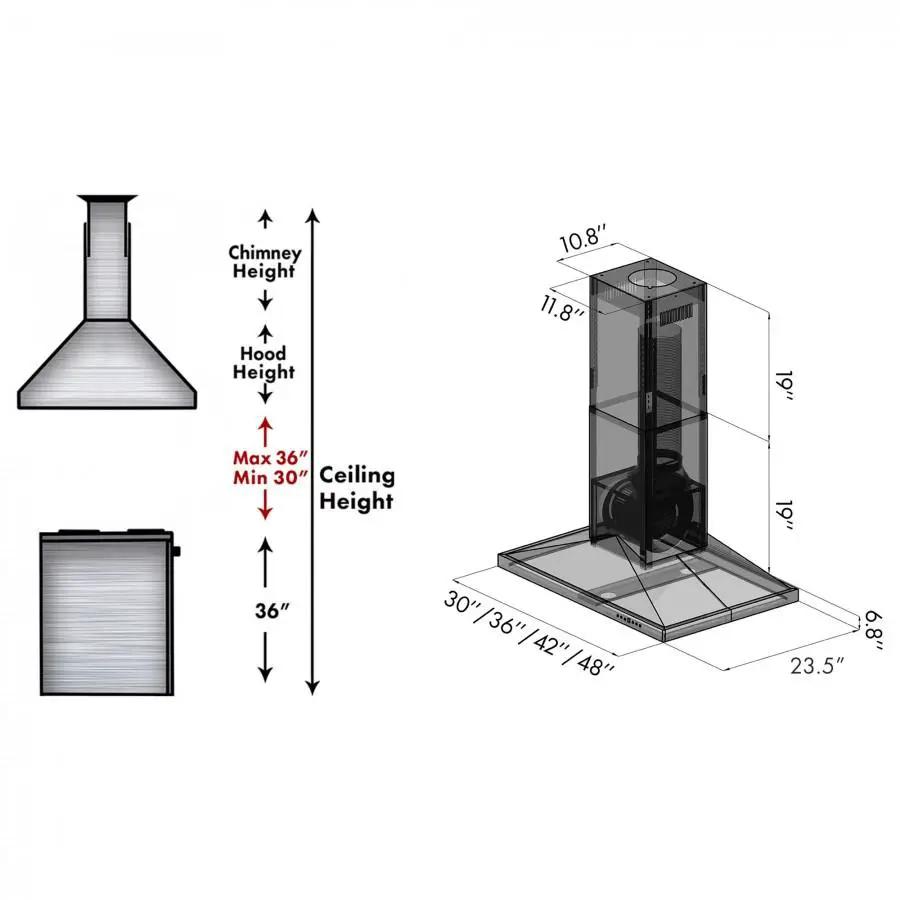 ZLINE 42" Island Range Hood in Black Stainless Steel, BSGL2iN-42 by Farmhouse Kitchen and Bath