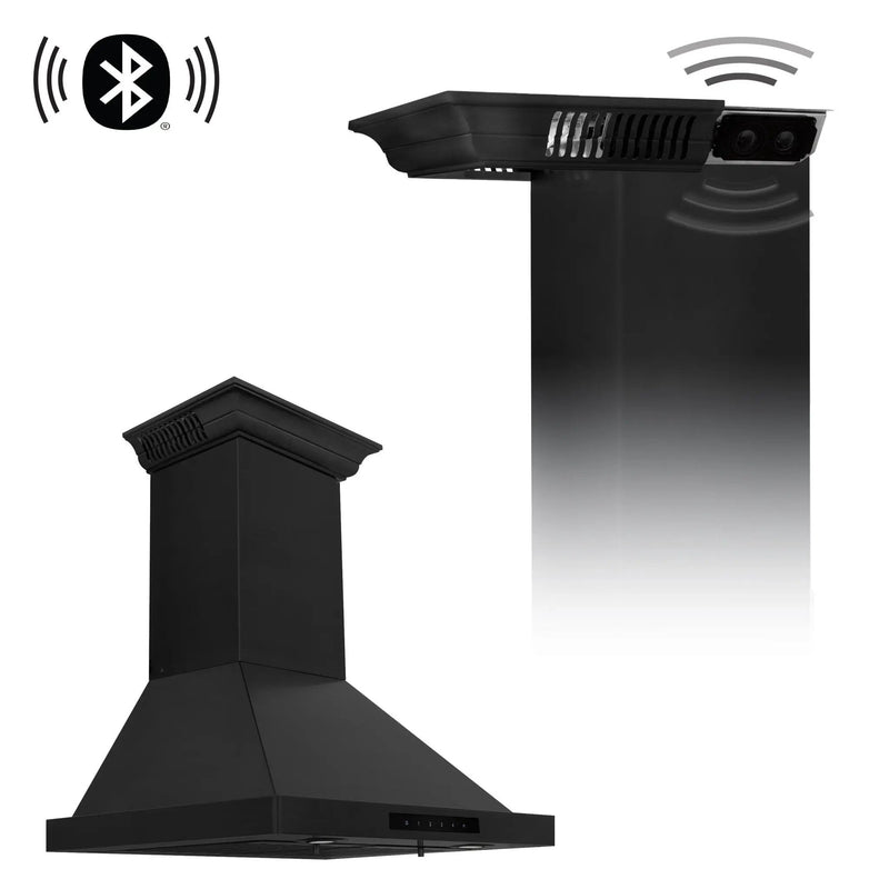 ZLINE 42" Wall Black Stainless Range Hood, Crown Speakers, BSKBNCRN-BT-42 by Farmhouse Kitchen and Bath
