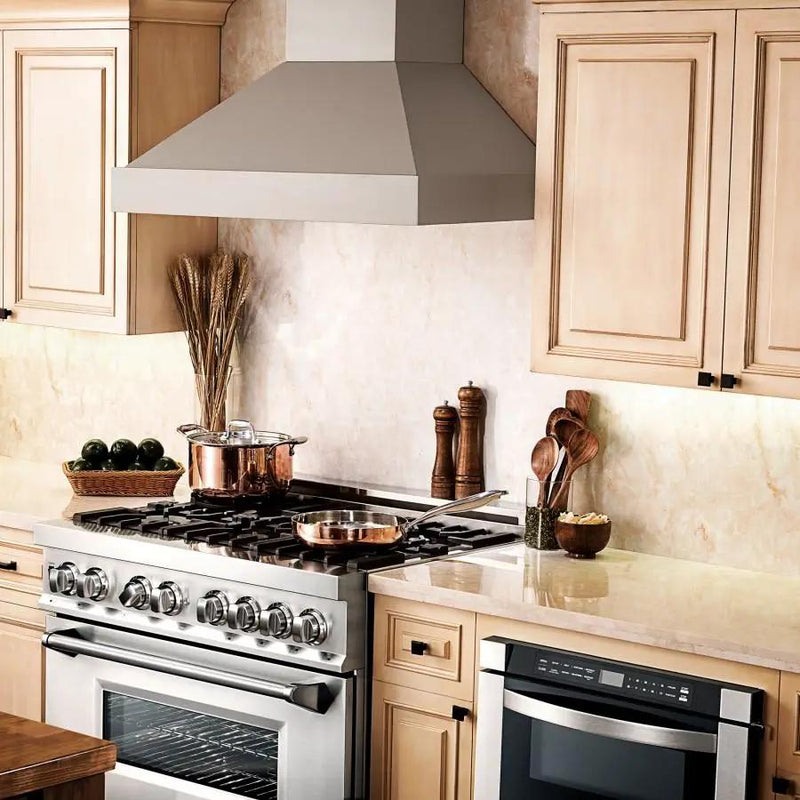 ZLINE 42" Wooden Wall Range Hood in Gray, KBUU-42 by Farmhouse Kitchen and Bath