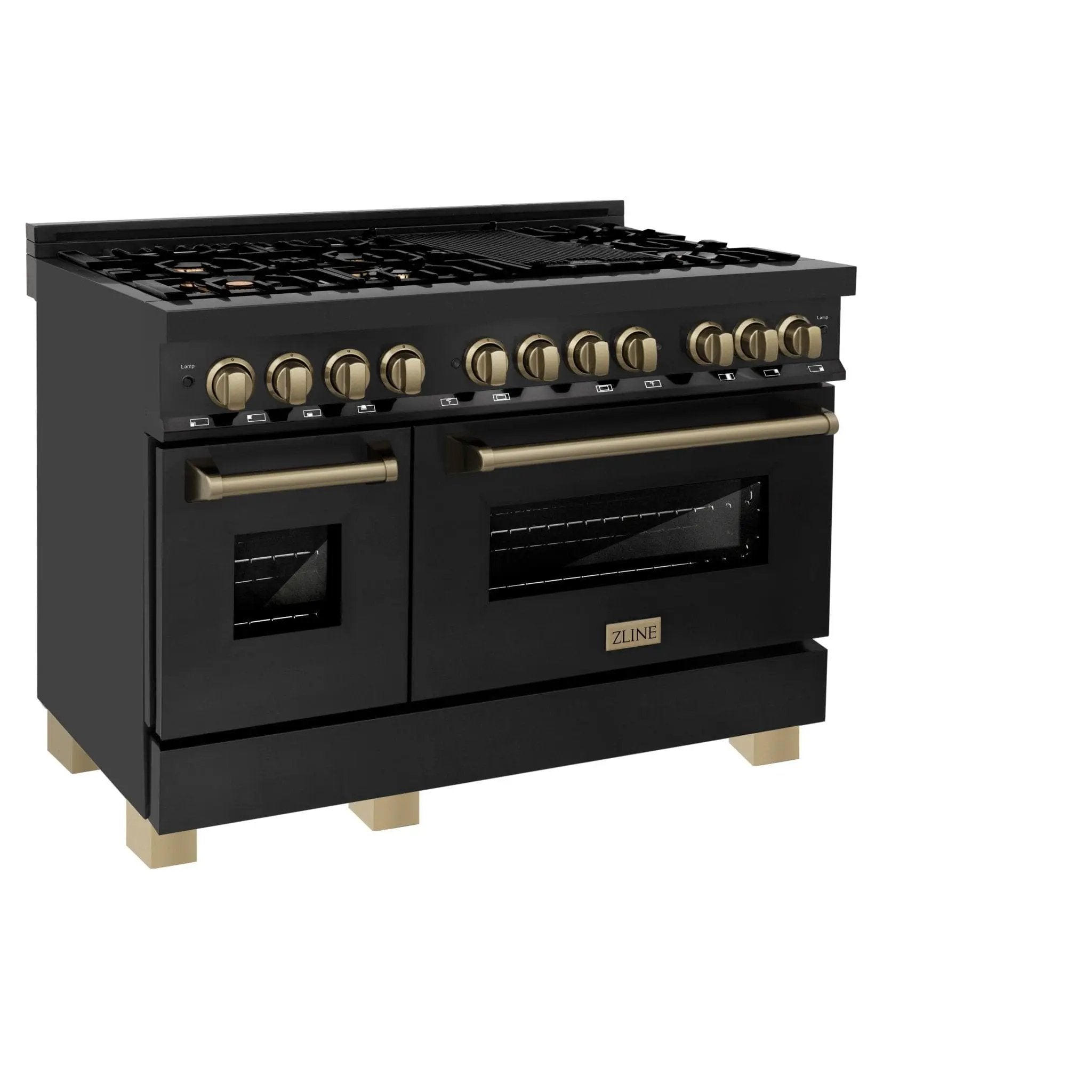 ZLINE 48" Autograph Dual Fuel Range, Black Stainless, Bronze RABZ-48-CB by Farmhouse Kitchen and Bath