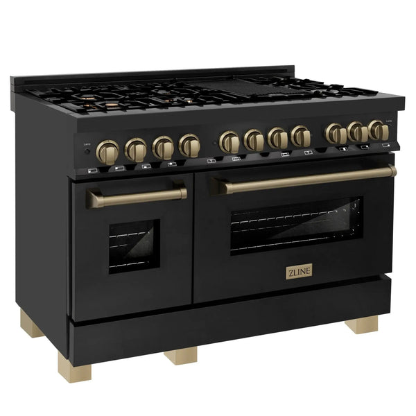 ZLINE 48" Autograph Dual Fuel Range, Black Stainless, Gold, RABZ-48-G