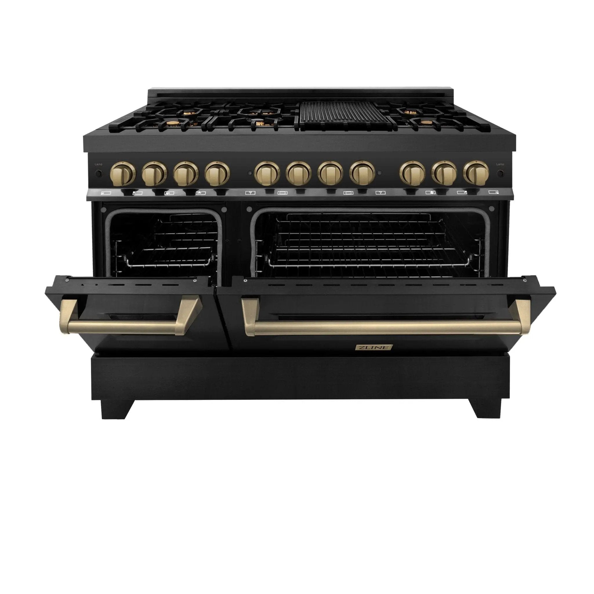ZLINE 48" Autograph Dual Fuel Range, Black Stainless, Gold, RABZ-48-G by Farmhouse Kitchen and Bath