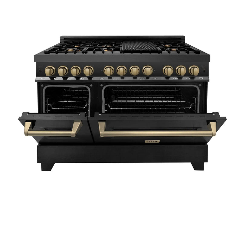ZLINE 48" Autograph Dual Fuel Range, Black Stainless, Gold, RABZ-48-G by Farmhouse Kitchen and Bath