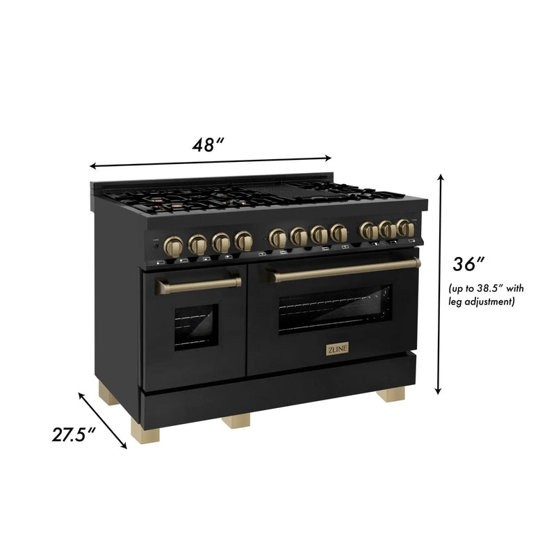 ZLINE 48" Autograph Dual Fuel Range, Black Stainless, Gold, RABZ-48-G by Farmhouse Kitchen and Bath