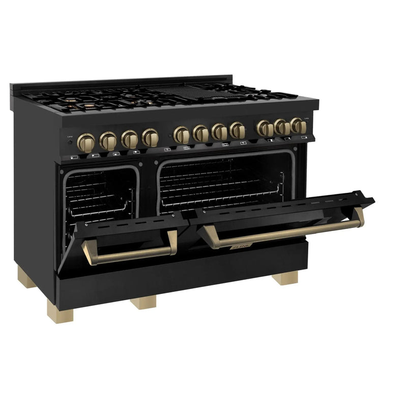 ZLINE 48" Autograph Dual Fuel Range, Black Stainless, Gold, RABZ-48-G by Farmhouse Kitchen and Bath