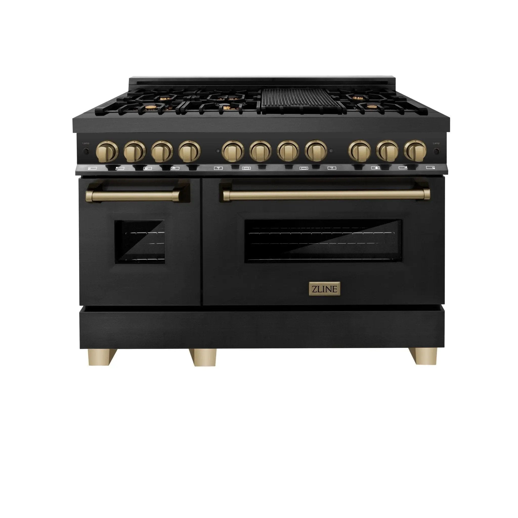 ZLINE 48" Autograph Dual Fuel Range, Black Stainless, Gold, RABZ-48-G by Farmhouse Kitchen and Bath