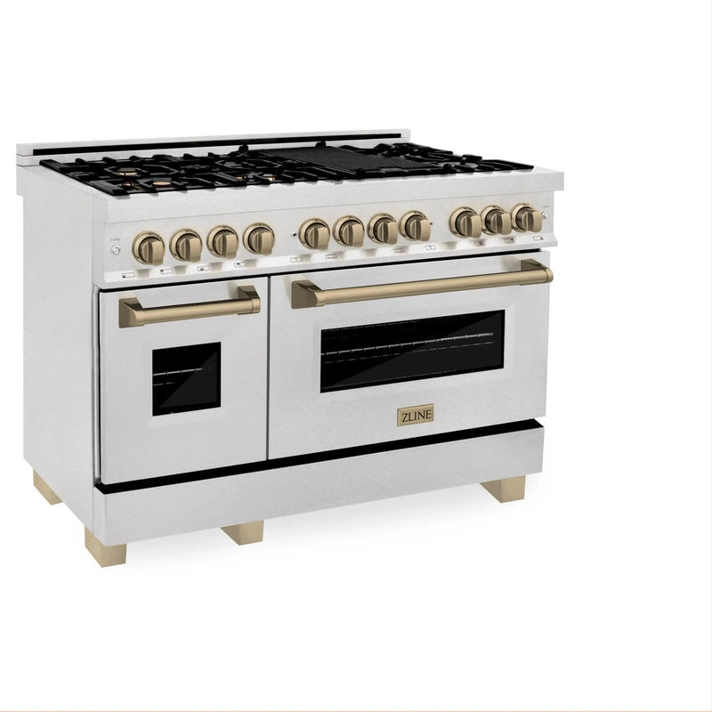 ZLINE 48" Autograph Dual Fuel Range, DuraSnow, Bronze, RASZ-SN-48-CB by Farmhouse Kitchen and Bath