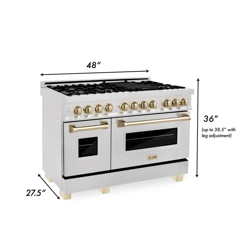 ZLINE 48" Autograph Dual Fuel Range, DuraSnow, Bronze, RASZ-SN-48-CB by Farmhouse Kitchen and Bath