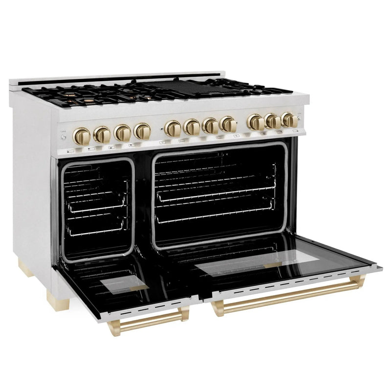 ZLINE 48" Autograph Edition Dual Fuel Range, DuraSnow, RASZ-SN-48-G by Farmhouse Kitchen and Bath