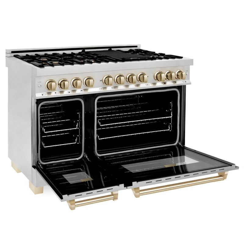 ZLINE 48" Autograph Edition, Dual Fuel Stainless Steel Range, RAZ-48-G by Farmhouse Kitchen and Bath