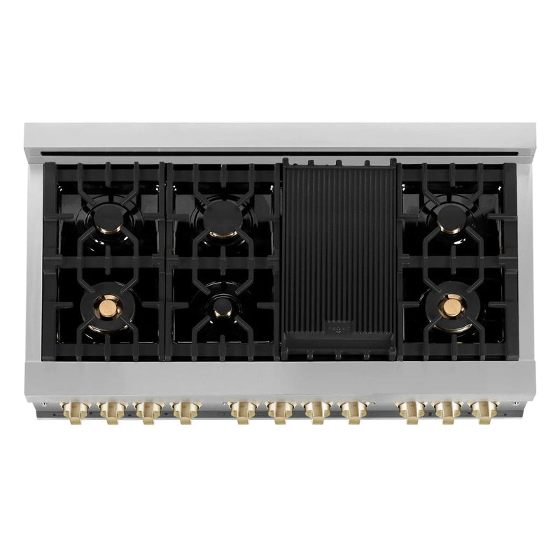 ZLINE 48" Autograph Edition, Dual Fuel Stainless Steel Range, RAZ-48-G by Farmhouse Kitchen and Bath