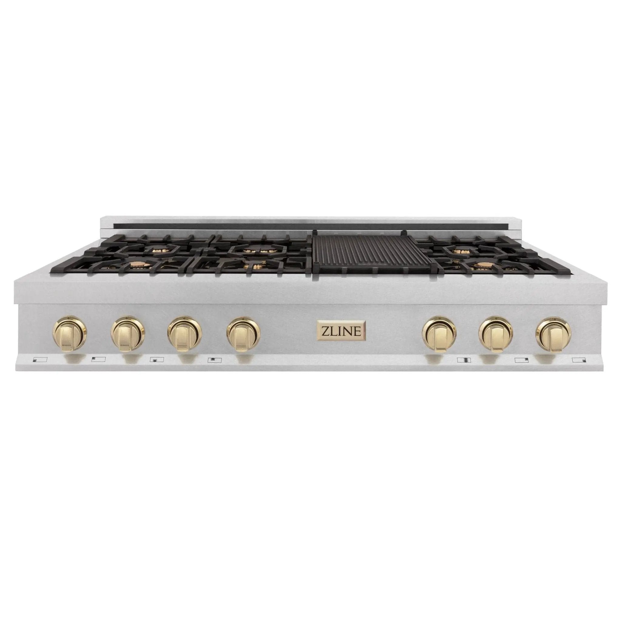 ZLINE 48" Autograph Edition, Rangetop, DuraSnow, Gold Accent, RTSZ-48-G by Farmhouse Kitchen and Bath