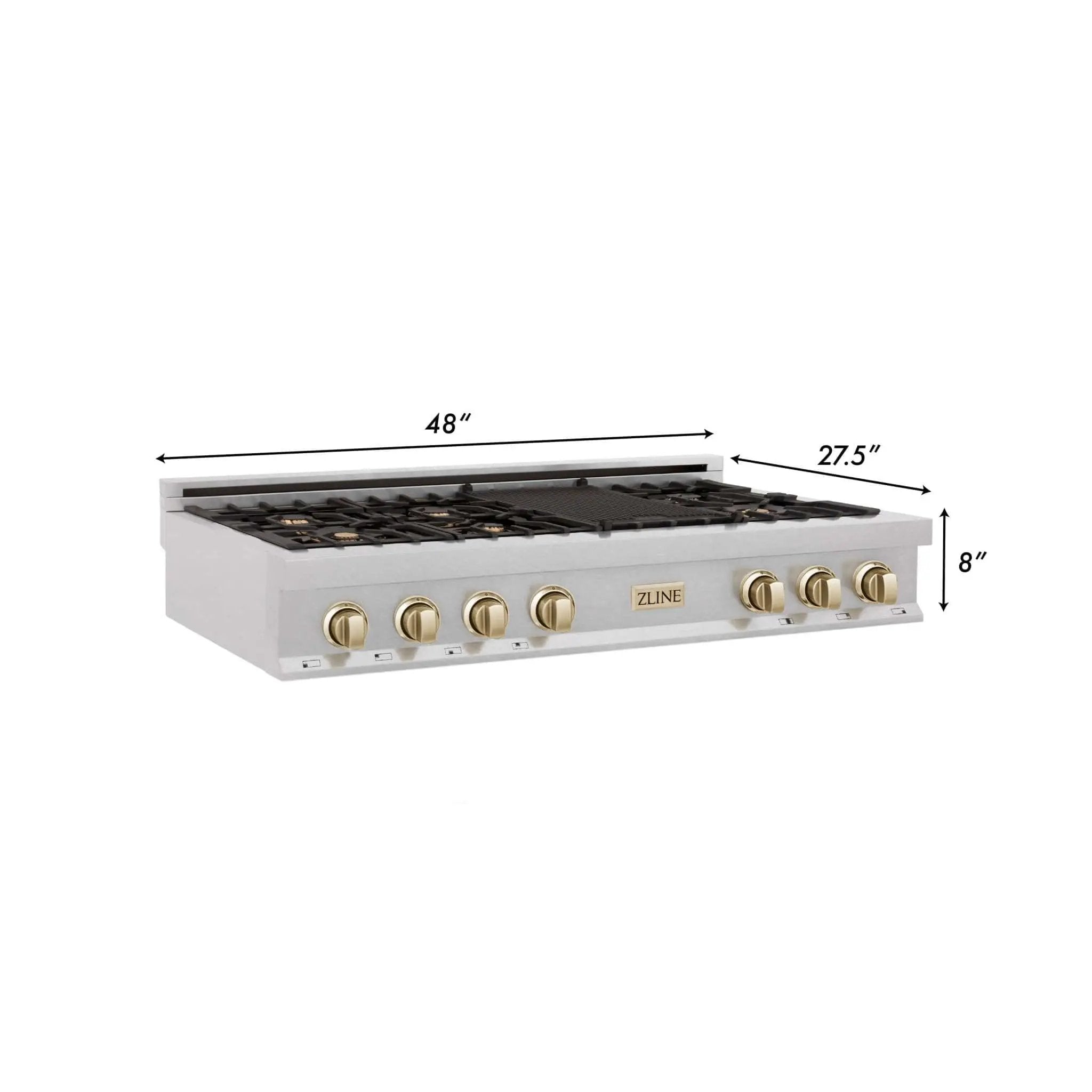 ZLINE 48" Autograph Edition, Rangetop, DuraSnow, Gold Accent, RTSZ-48-G by Farmhouse Kitchen and Bath
