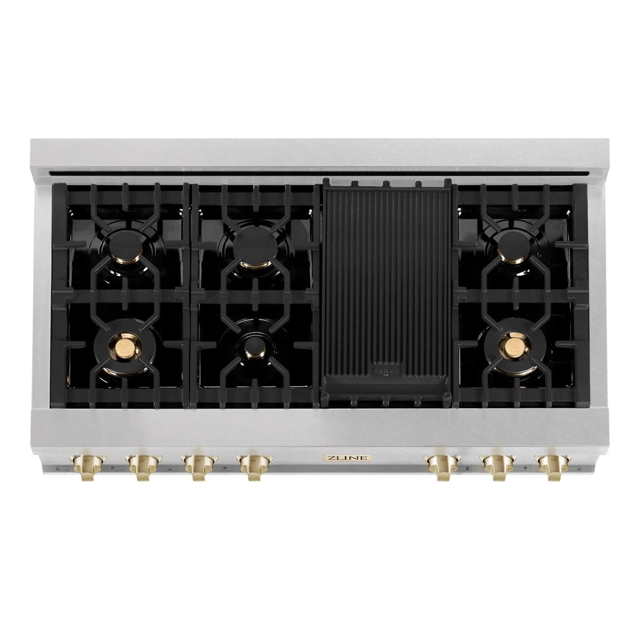 ZLINE 48" Autograph Edition, Rangetop, DuraSnow, Gold Accent, RTSZ-48-G by Farmhouse Kitchen and Bath