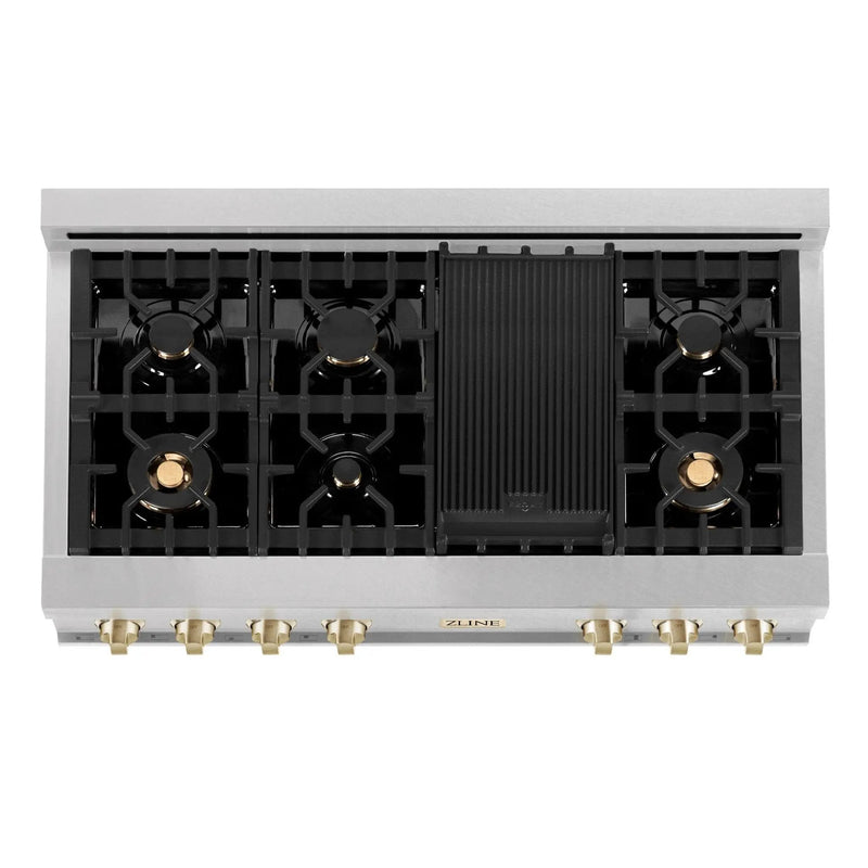 ZLINE 48" Autograph Edition, Rangetop, DuraSnow, Gold Accent, RTSZ-48-G by Farmhouse Kitchen and Bath