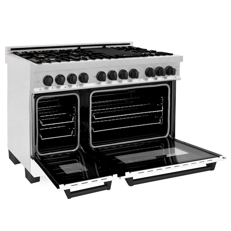 ZLINE 48" Autograph, Range, Dual Fuel, White door, RASZ-WM-48-MB by Farmhouse Kitchen and Bath
