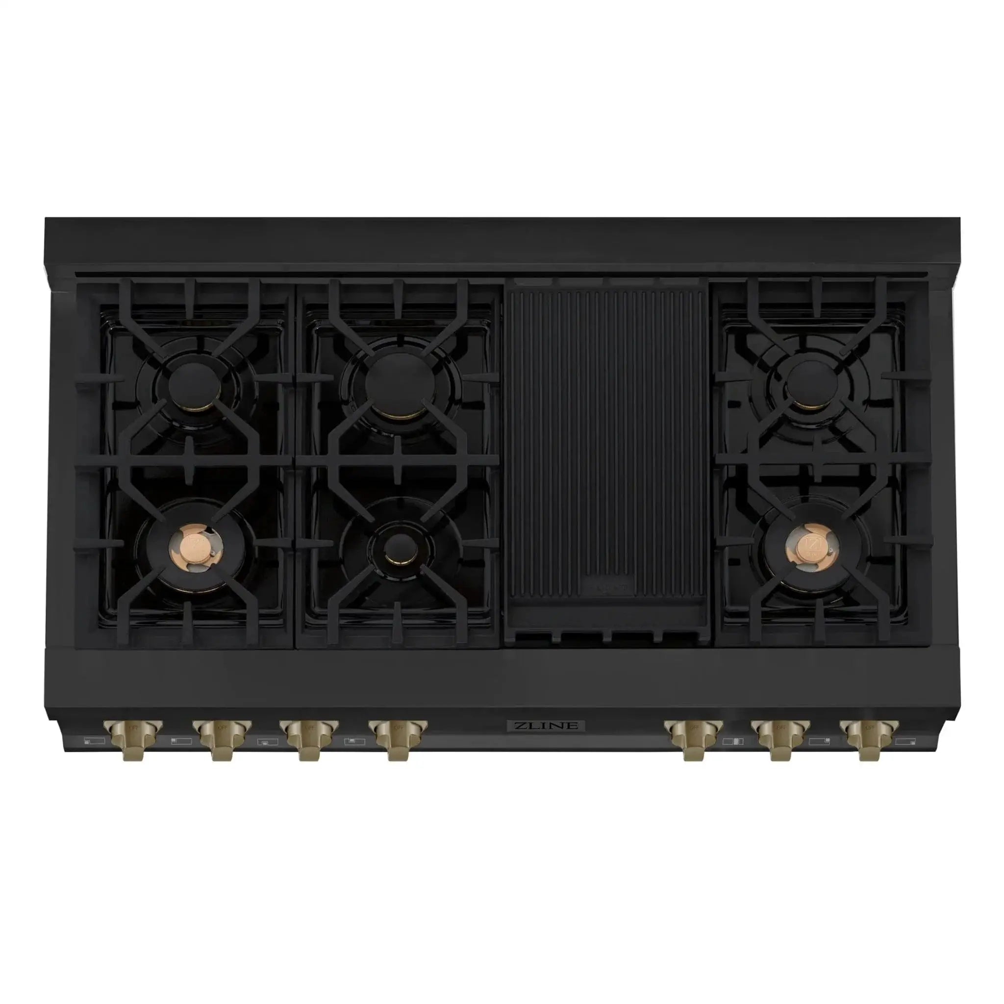 ZLINE 48" Autograph Rangetop, Black Stainless, Champagne Bronze Accents, RTBZ-48-CB by Farmhouse Kitchen and Bath