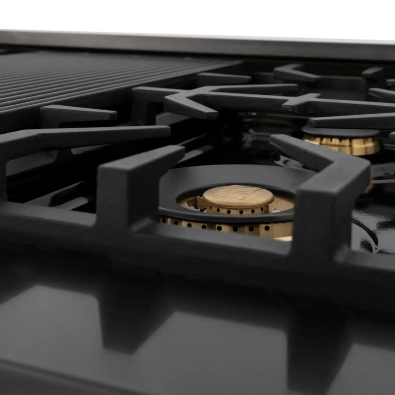 ZLINE 48" Autograph Rangetop, Black Stainless, Champagne Bronze Accents, RTBZ-48-CB by Farmhouse Kitchen and Bath