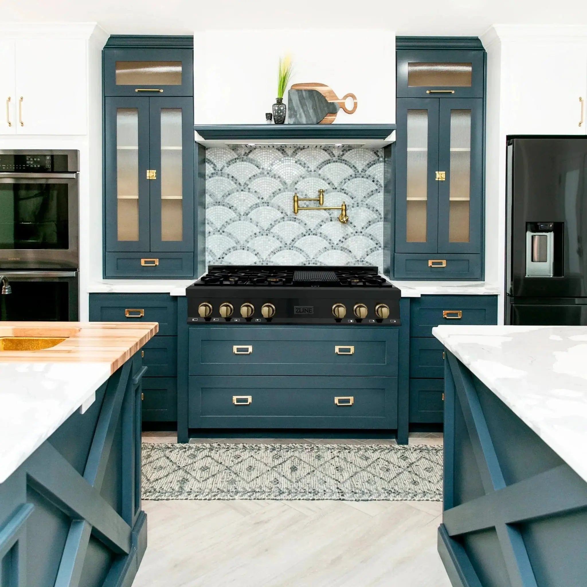 ZLINE 48" Autograph Rangetop, Black Stainless, Champagne Bronze Accents, RTBZ-48-CB by Farmhouse Kitchen and Bath