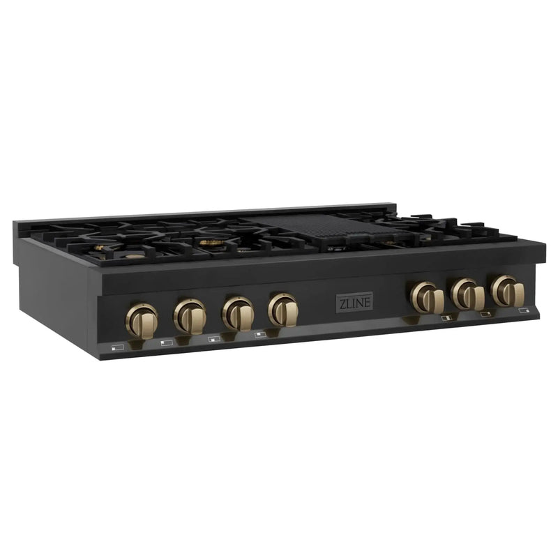 ZLINE 48" Autograph Rangetop, Black Stainless, Champagne Bronze Accents, RTBZ-48-CB by Farmhouse Kitchen and Bath
