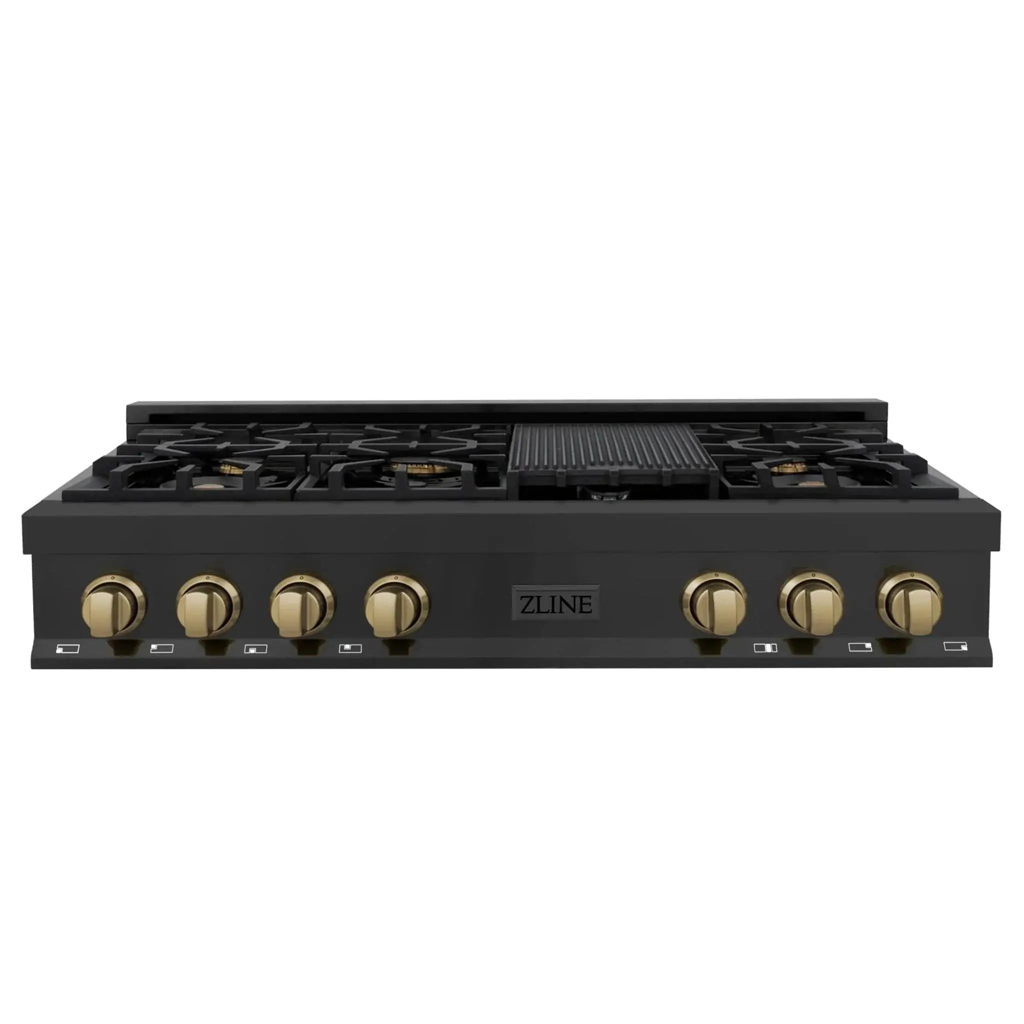 ZLINE 48" Autograph Rangetop, Black Stainless, Champagne Bronze Accents, RTBZ-48-CB by Farmhouse Kitchen and Bath