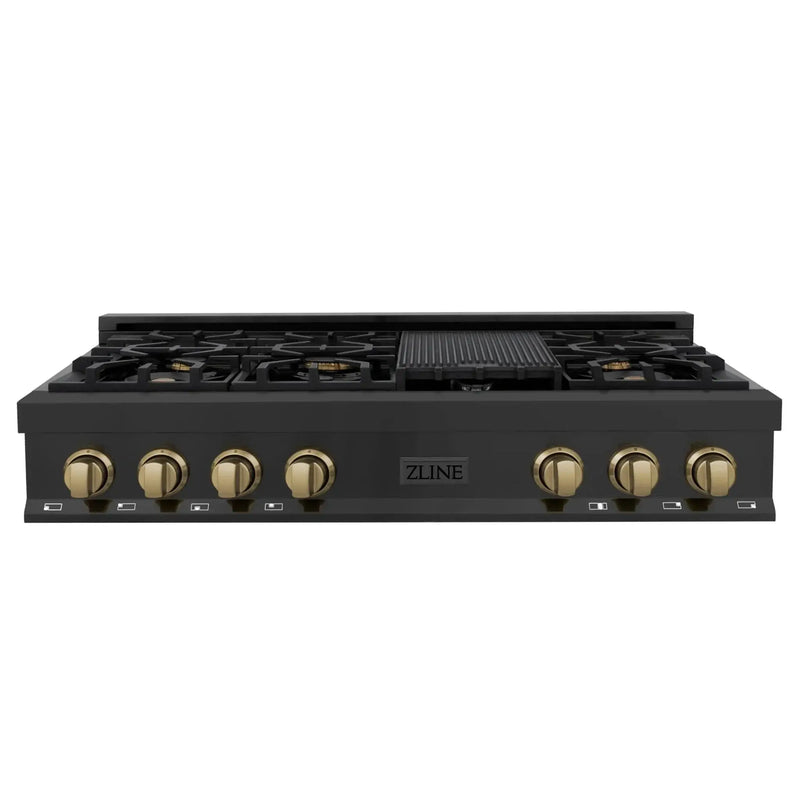 ZLINE 48" Autograph Rangetop, Black Stainless, Champagne Bronze Accents, RTBZ-48-CB by Farmhouse Kitchen and Bath