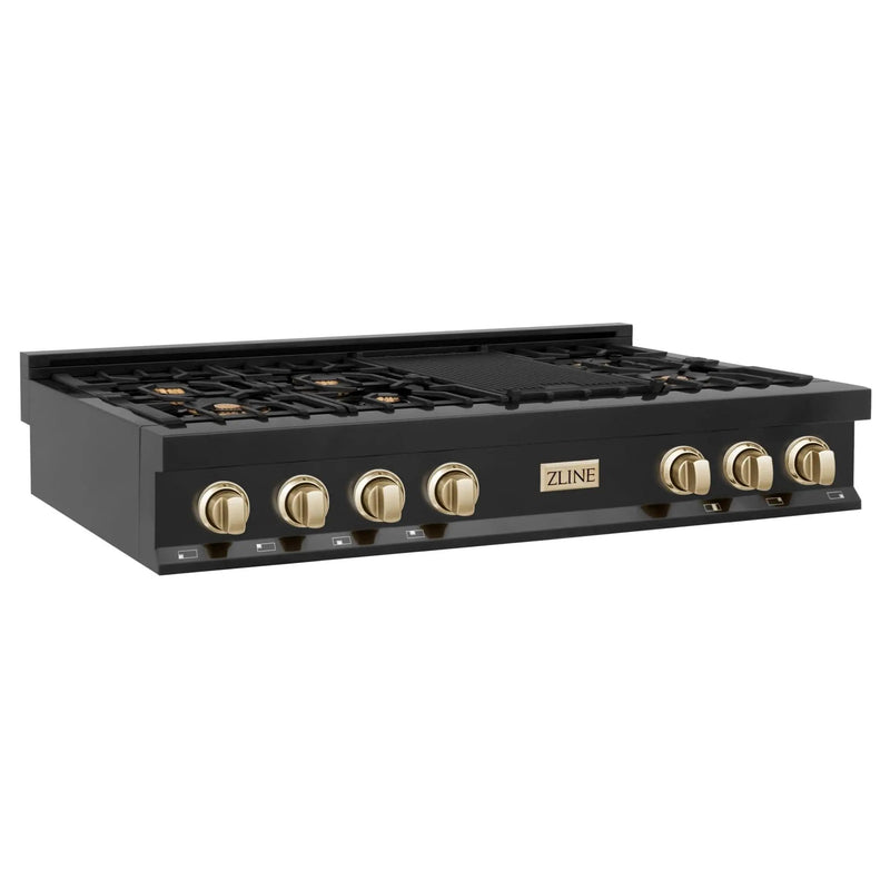 ZLINE 48" Autograph Rangetop, Black Stainless, Gold Accents, RTBZ-48-G by Farmhouse Kitchen and Bath
