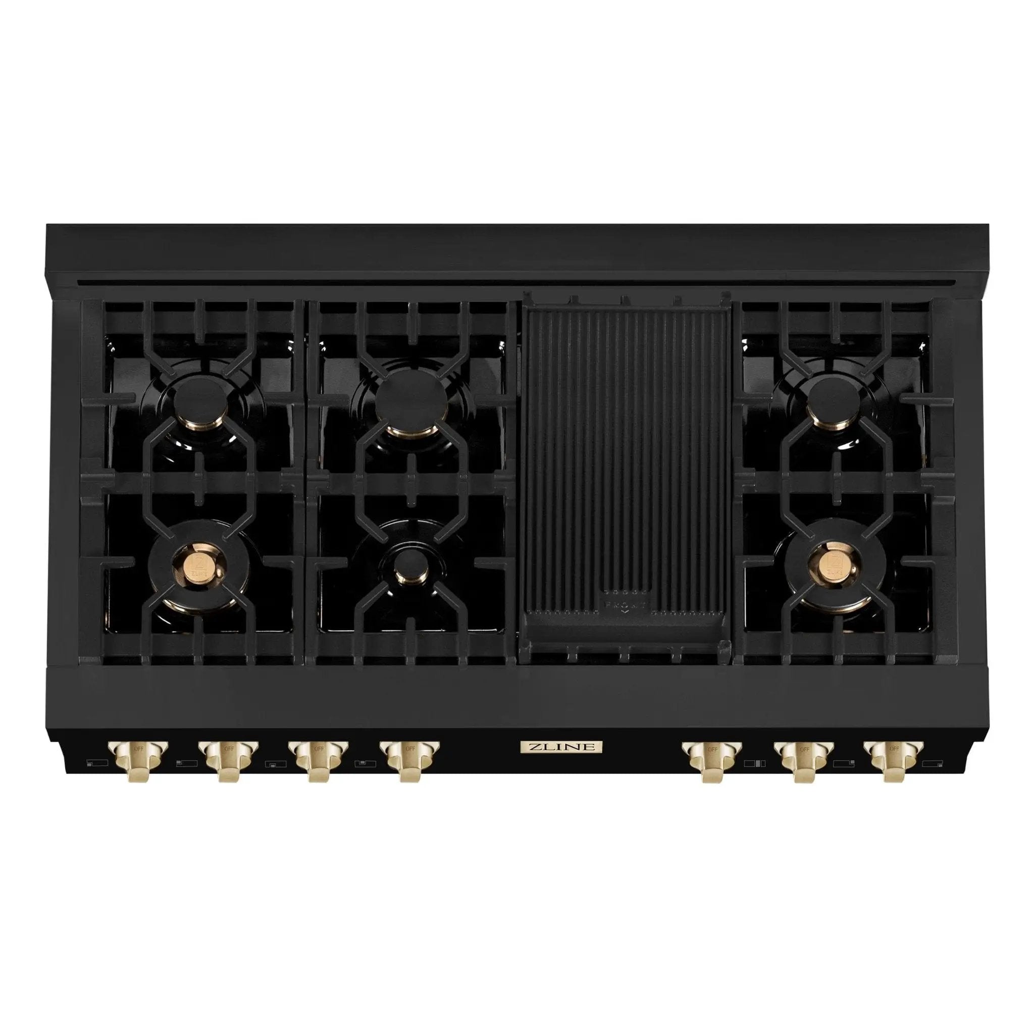 ZLINE 48" Autograph Rangetop, Black Stainless, Gold Accents, RTBZ-48-G by Farmhouse Kitchen and Bath