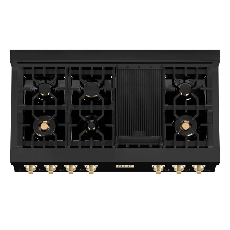 ZLINE 48" Autograph Rangetop, Black Stainless, Gold Accents, RTBZ-48-G by Farmhouse Kitchen and Bath