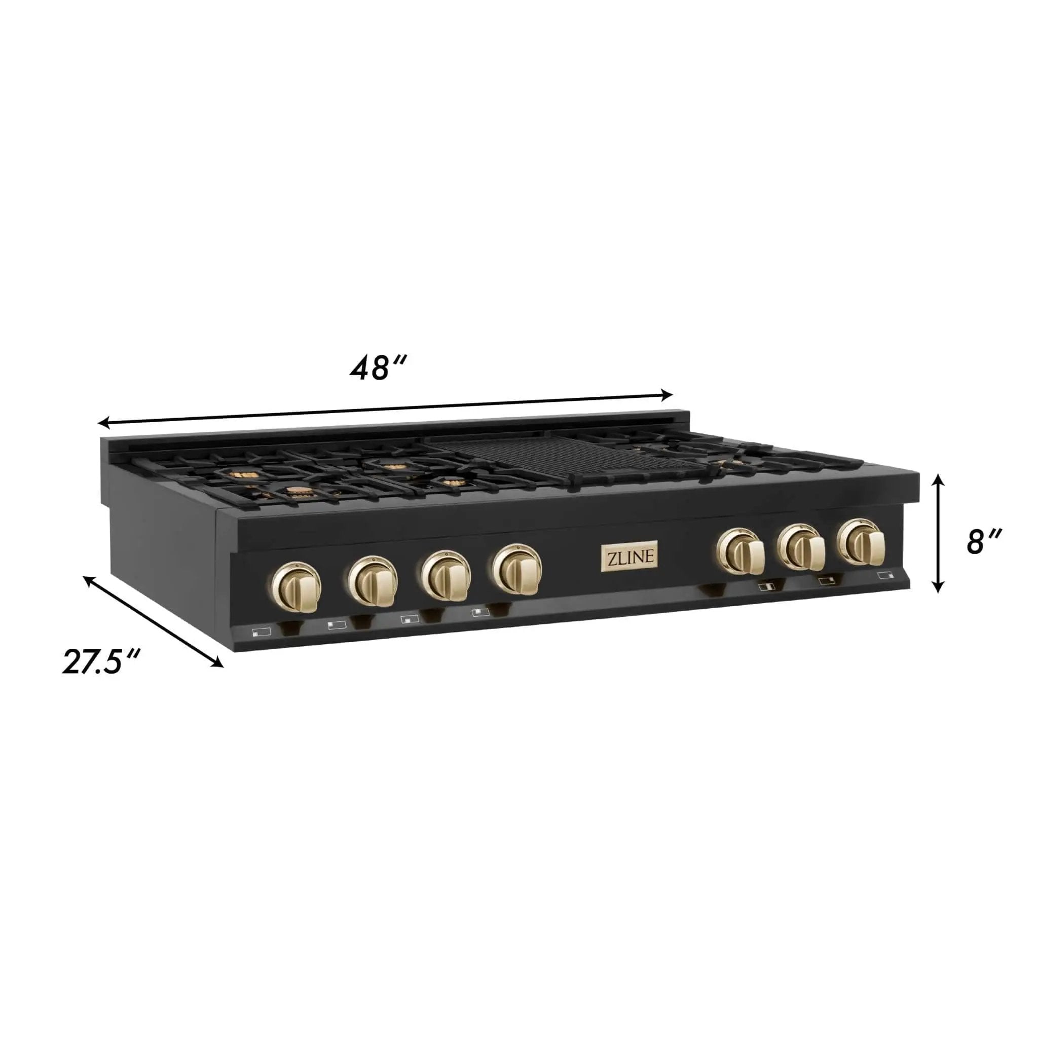 ZLINE 48" Autograph Rangetop, Black Stainless, Gold Accents, RTBZ-48-G by Farmhouse Kitchen and Bath
