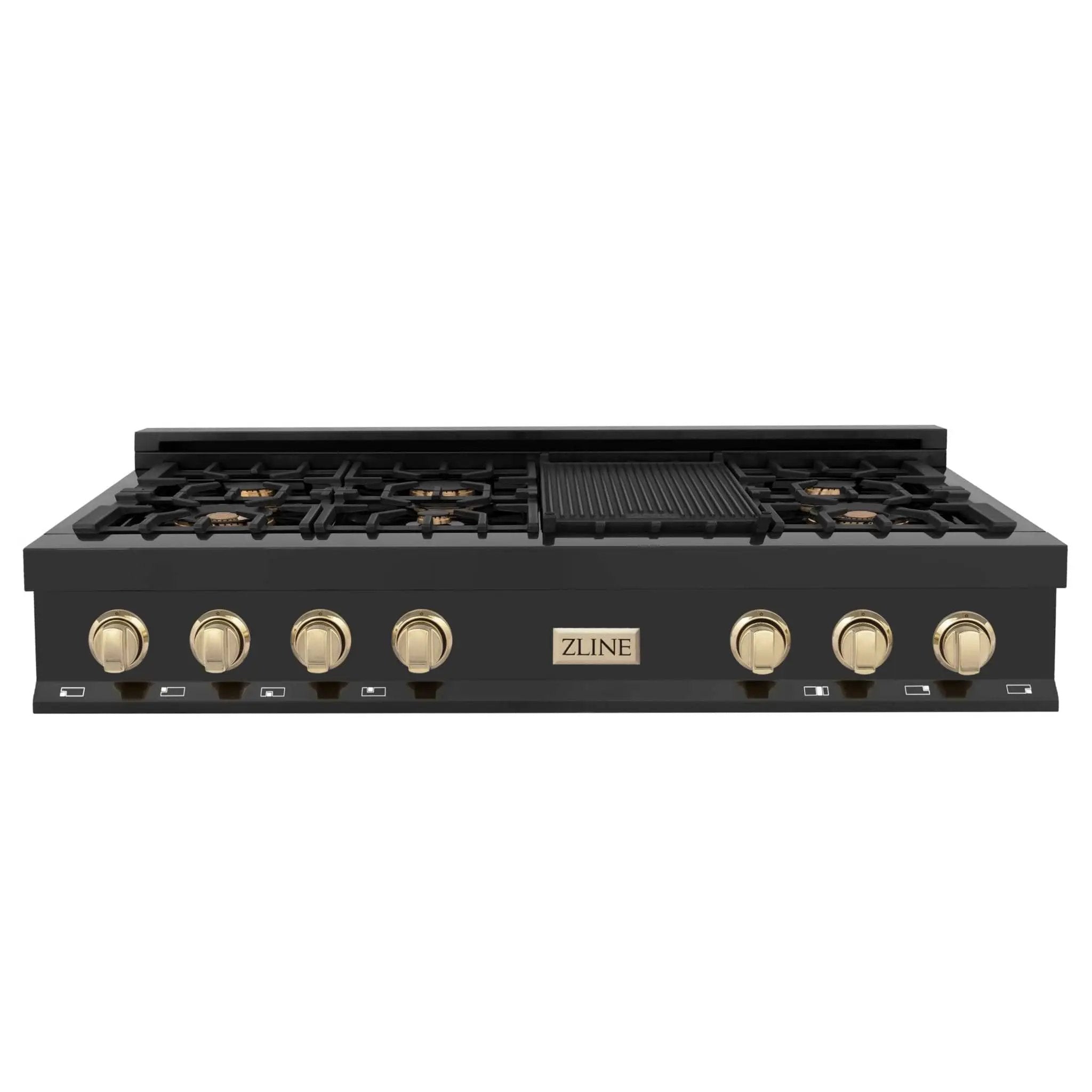 ZLINE 48" Autograph Rangetop, Black Stainless, Gold Accents, RTBZ-48-G by Farmhouse Kitchen and Bath
