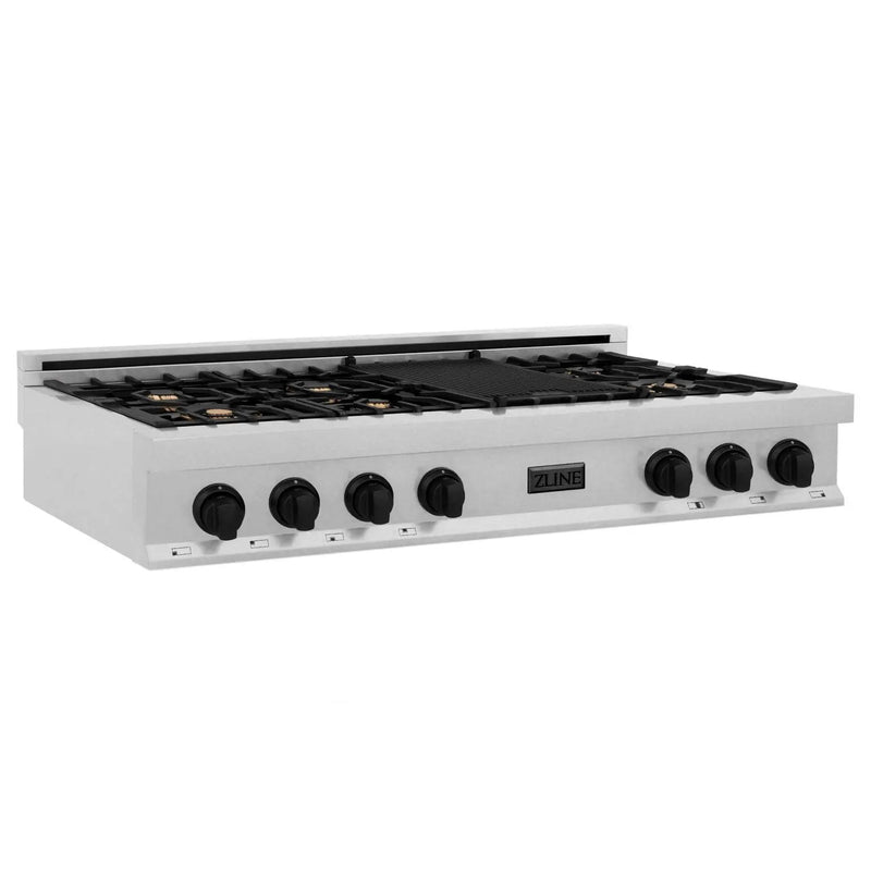 ZLINE 48" Autograph Rangetop, DuraSnow, Gold Accents RTSZ-48-MB by Farmhouse Kitchen and Bath