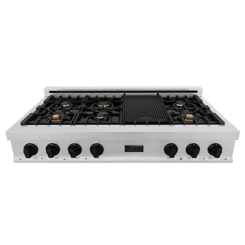 ZLINE 48" Autograph Rangetop, DuraSnow, Gold Accents RTSZ-48-MB by Farmhouse Kitchen and Bath