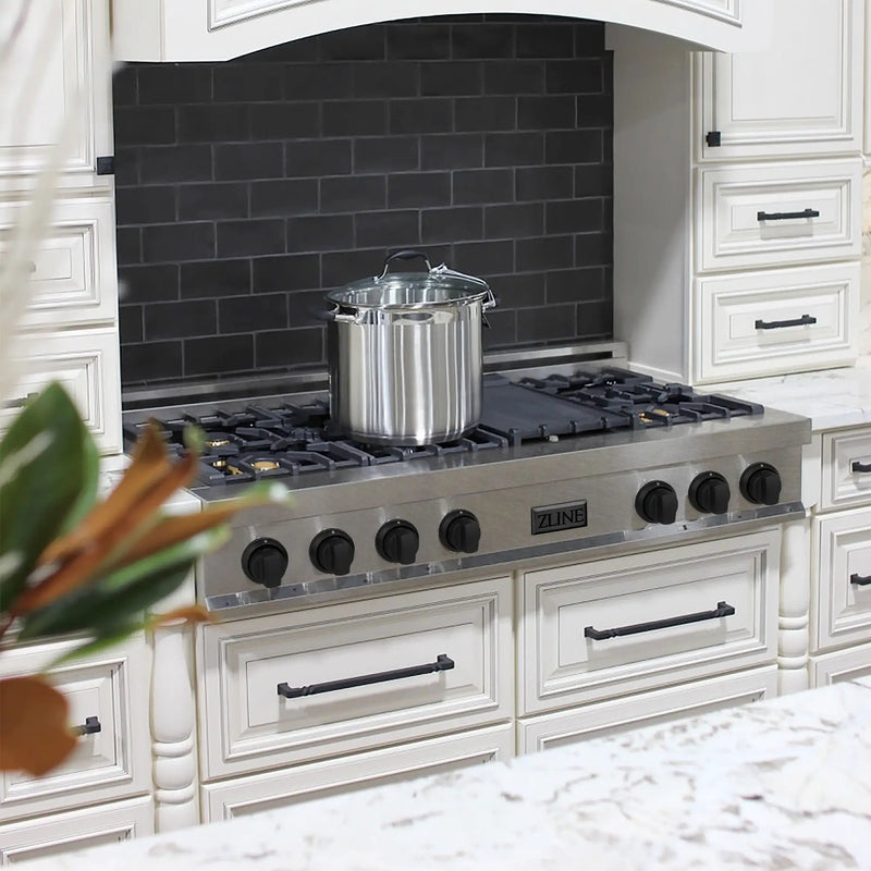 ZLINE 48" Autograph Rangetop, DuraSnow, Gold Accents RTSZ-48-MB by Farmhouse Kitchen and Bath