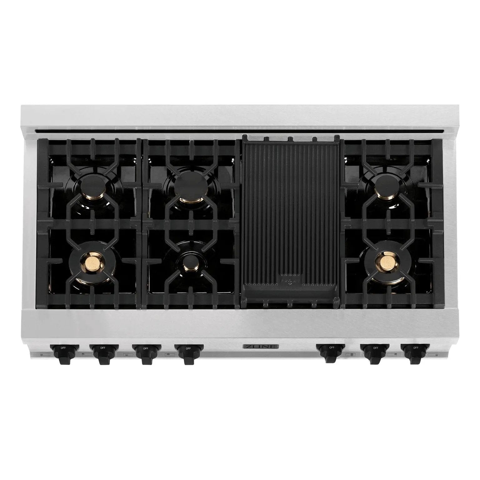 ZLINE 48" Autograph Rangetop, DuraSnow, Gold Accents RTSZ-48-MB by Farmhouse Kitchen and Bath