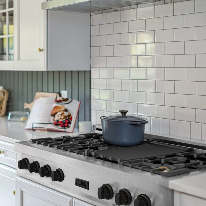 ZLINE 48" Autograph Rangetop, DuraSnow, Gold Accents RTSZ-48-MB by Farmhouse Kitchen and Bath