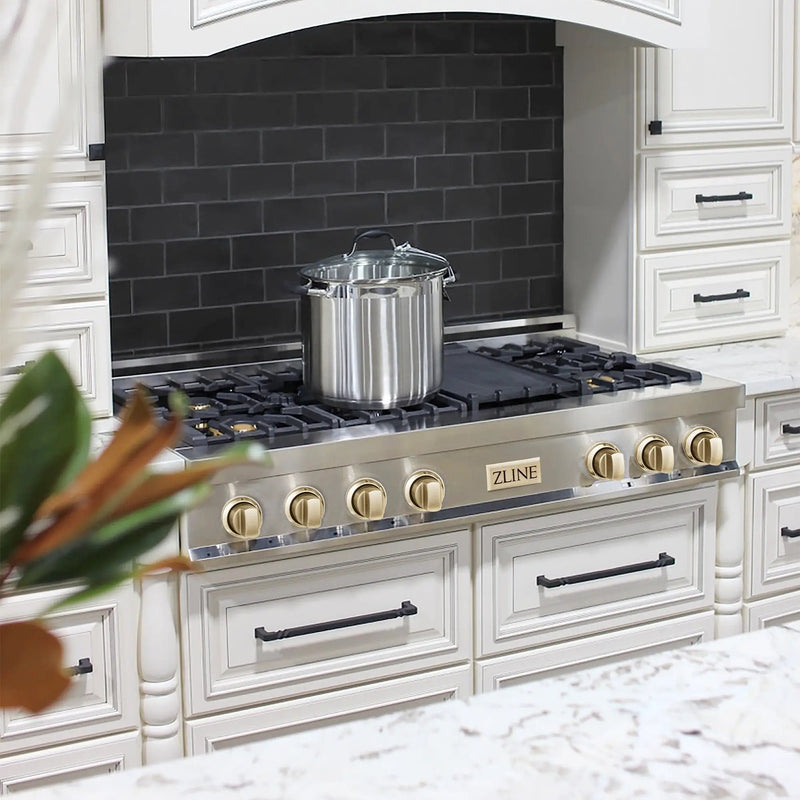 ZLINE 48" Autograph Rangetop, Stainless, Bronze Accents, RTZ-48-CB by Farmhouse Kitchen and Bath