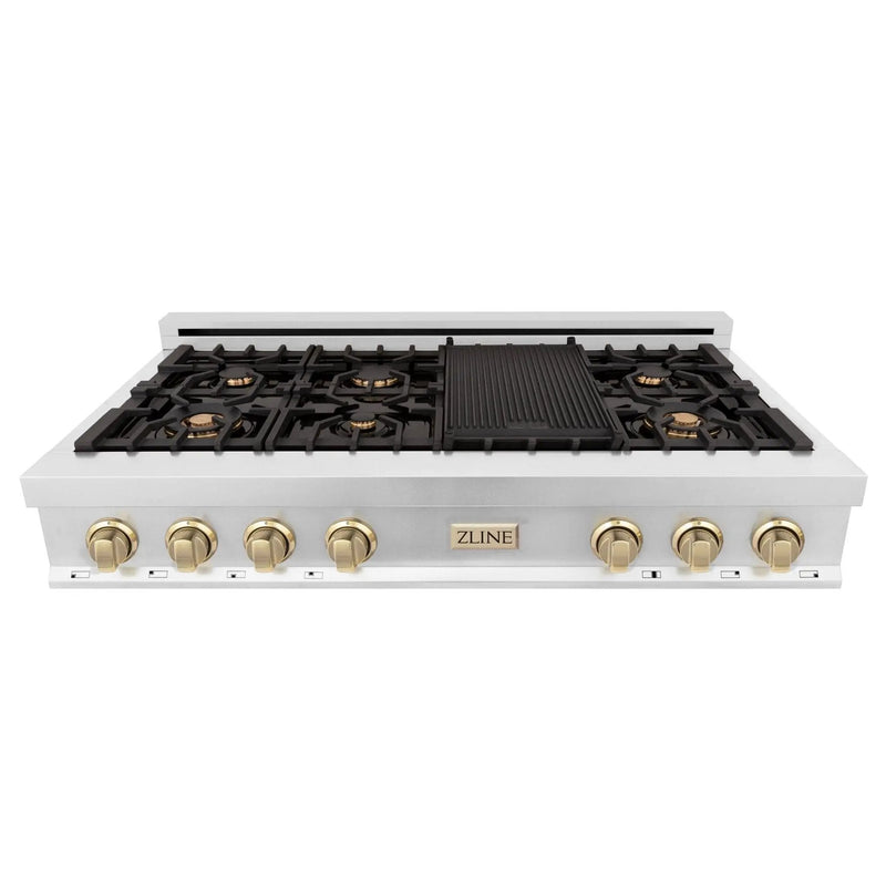 ZLINE 48" Autograph Rangetop, Stainless, Bronze Accents, RTZ-48-CB by Farmhouse Kitchen and Bath