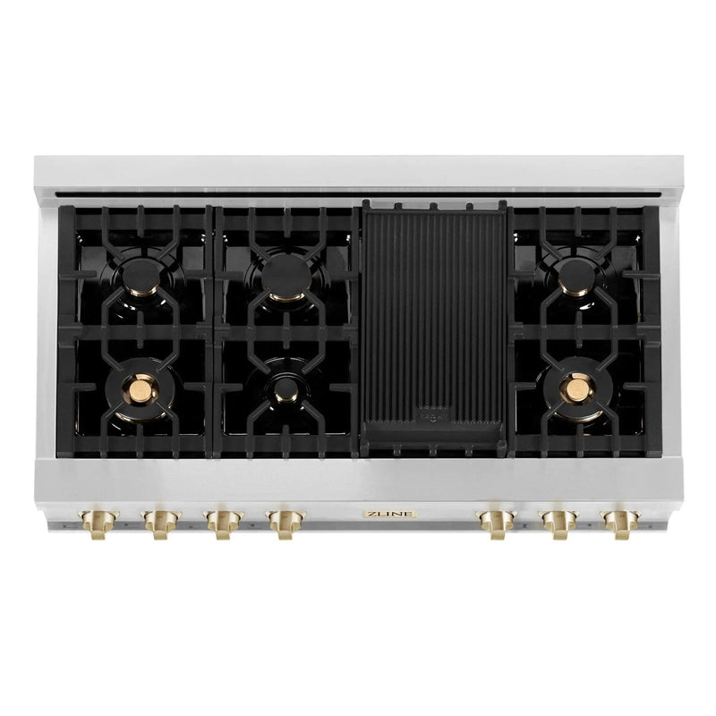ZLINE 48" Autograph Rangetop, Stainless, Bronze Accents, RTZ-48-CB by Farmhouse Kitchen and Bath