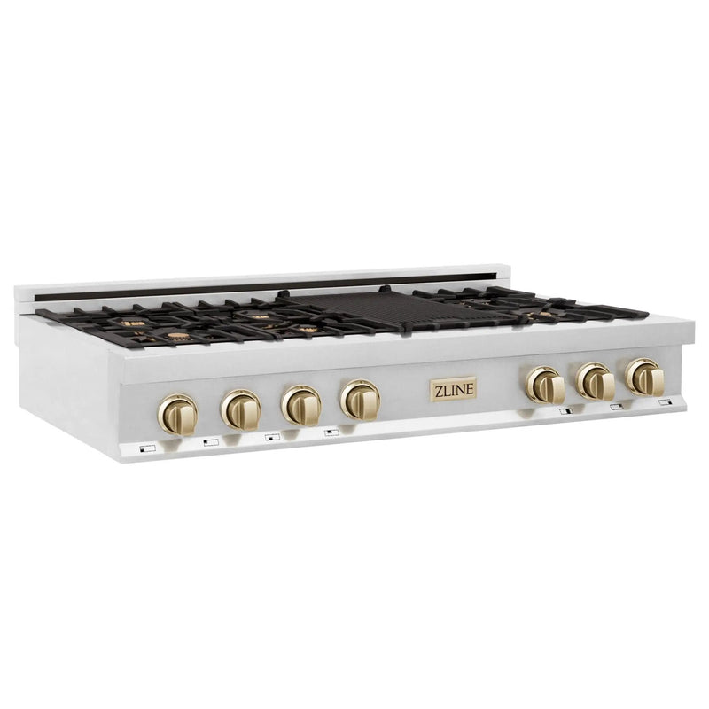 ZLINE 48" Autograph Rangetop, Stainless, Gold Accents, RTZ-48-G by Farmhouse Kitchen and Bath