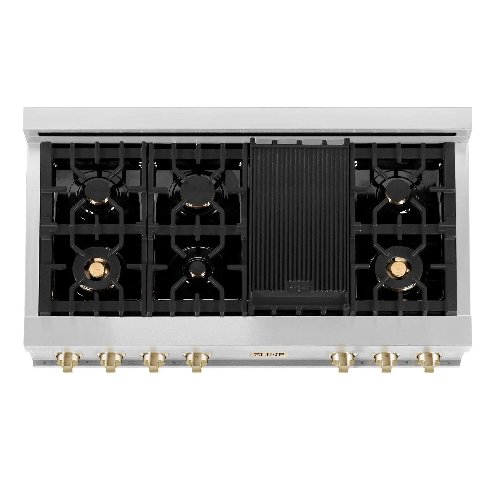ZLINE 48" Autograph Rangetop, Stainless, Gold Accents, RTZ-48-G by Farmhouse Kitchen and Bath