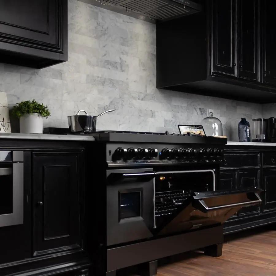 ZLINE 48" Black Stainless, Gas Burner, Electric Oven Range, RAB-48 by Farmhouse Kitchen and Bath
