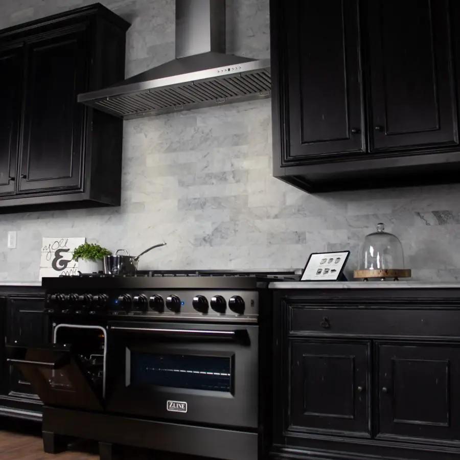 ZLINE 48" Black Stainless, Gas Burner, Electric Oven Range, RAB-48 by Farmhouse Kitchen and Bath