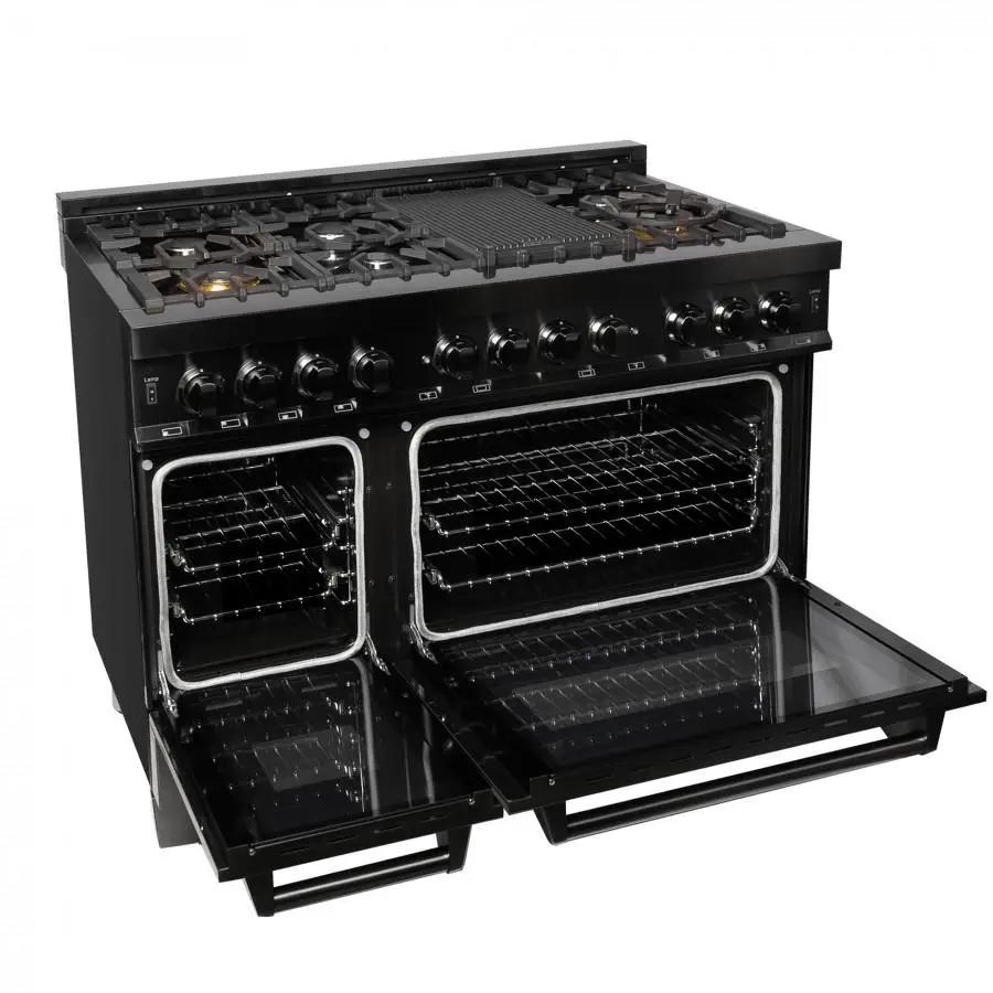 ZLINE 48" Black Stainless, Gas Burner, Electric Oven Range, RAB-48 by Farmhouse Kitchen and Bath