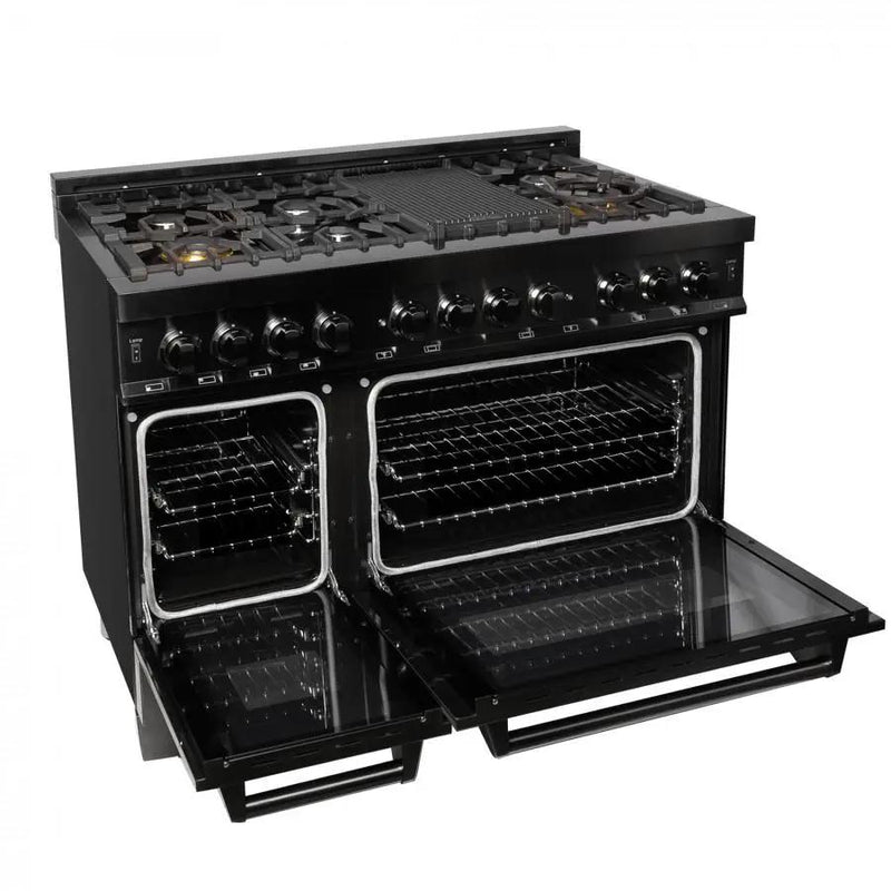 ZLINE 48" Black Stainless, Gas Burner, Electric Oven Range, RAB-48 by Farmhouse Kitchen and Bath