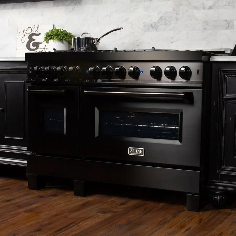 ZLINE 48" Black Stainless, Gas Burner, Electric Oven Range, RAB-48 by Farmhouse Kitchen and Bath