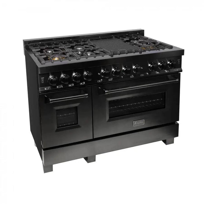 ZLINE 48" Black Stainless, Gas Burner, Electric Oven Range, RAB-48 by Farmhouse Kitchen and Bath