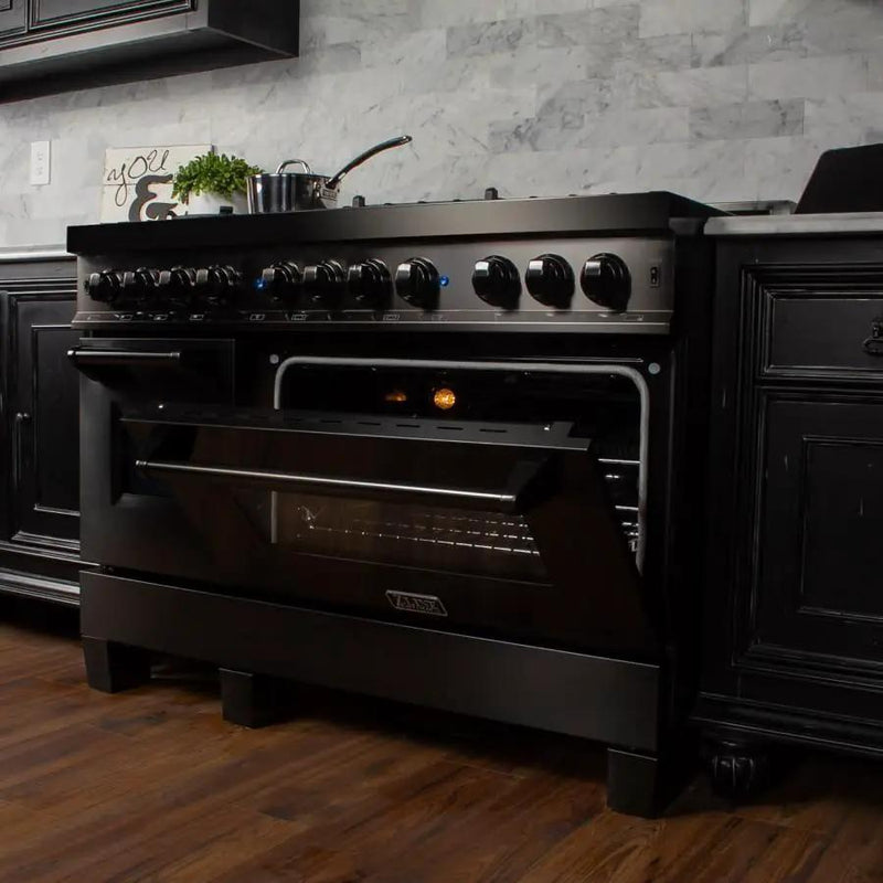 ZLINE 48" Black Stainless, Gas Burner, Electric Oven Range, RAB-48 by Farmhouse Kitchen and Bath