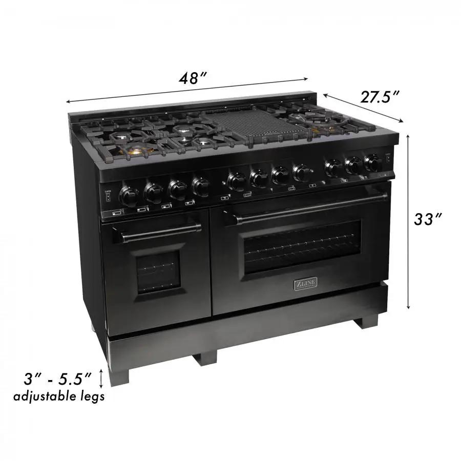 ZLINE 48" Black Stainless, Gas Burner, Electric Oven Range, RAB-48 by Farmhouse Kitchen and Bath