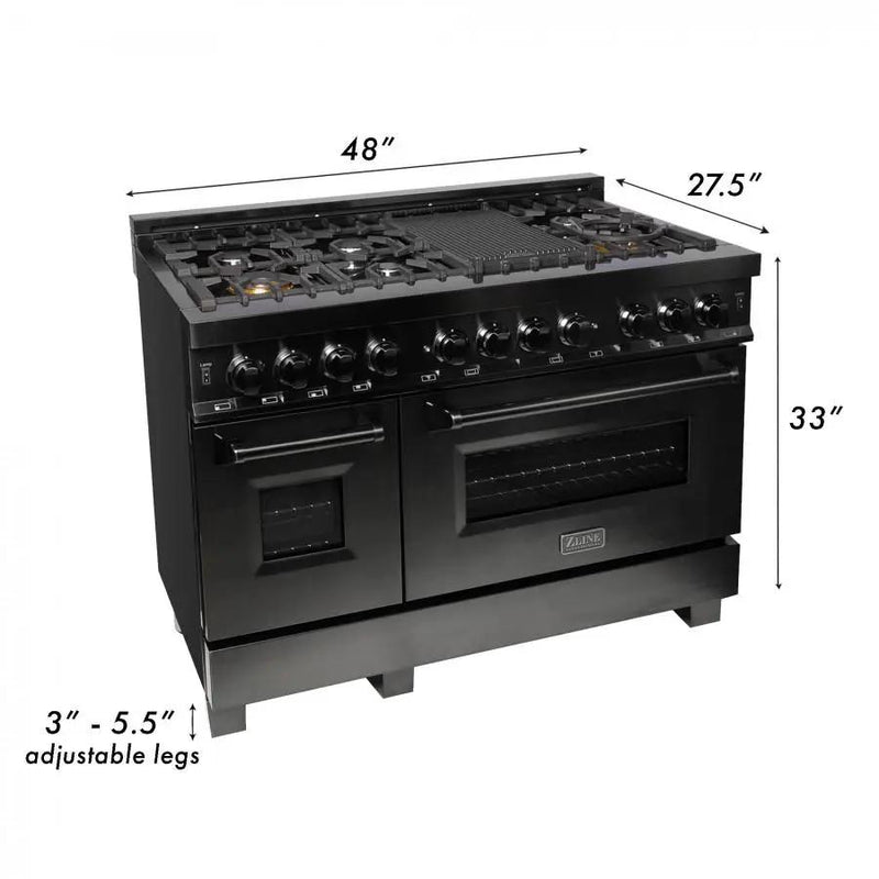 ZLINE 48" Black Stainless, Gas Burner, Electric Oven Range, RAB-48 by Farmhouse Kitchen and Bath